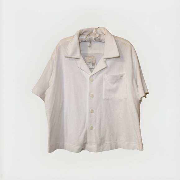 Fabletics Island Terry Boxy Button Up womens Large cropped summer beachy swim - Picture 2 of 8